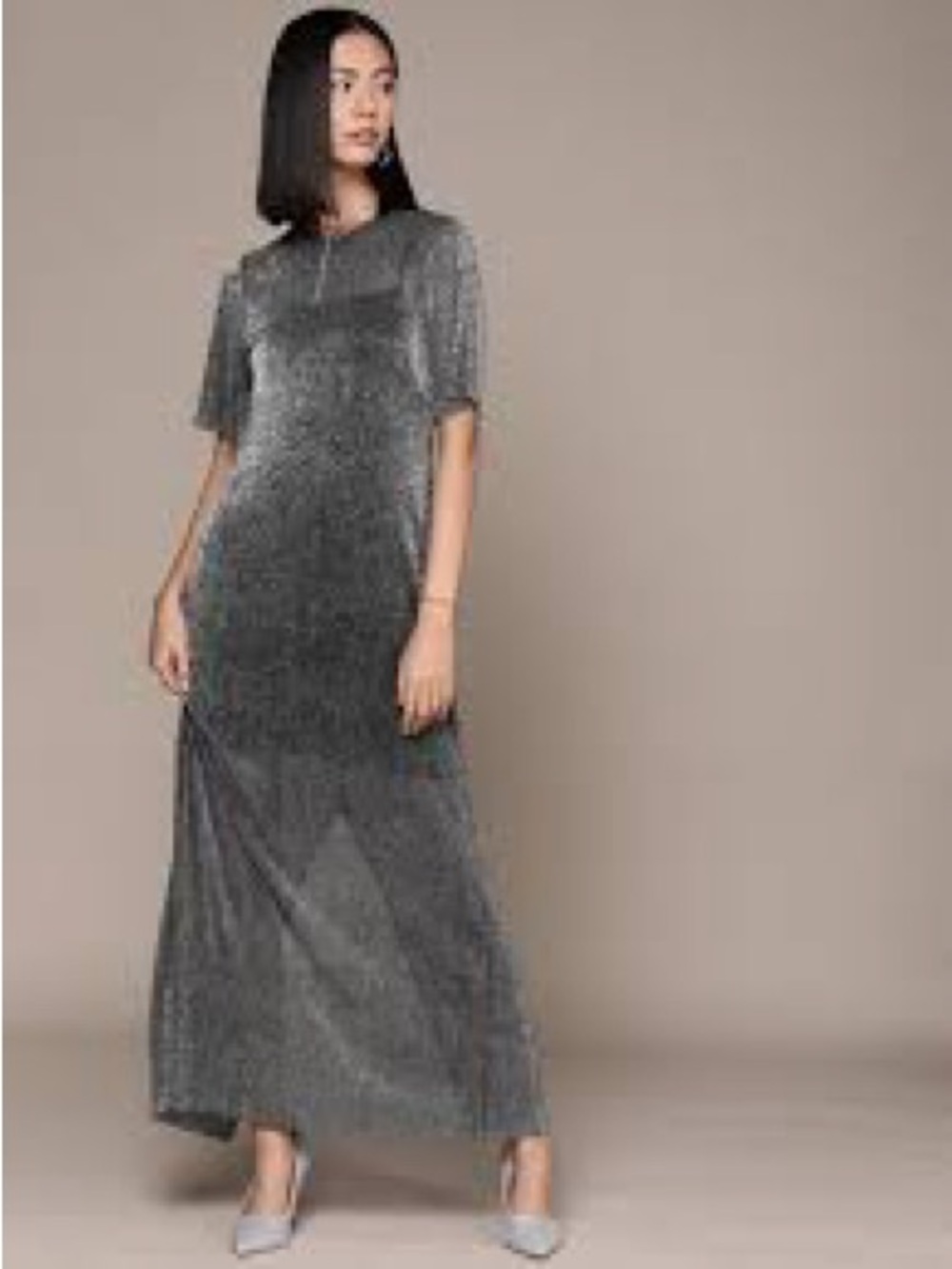 Mango Silver Velvet Maxi Dress